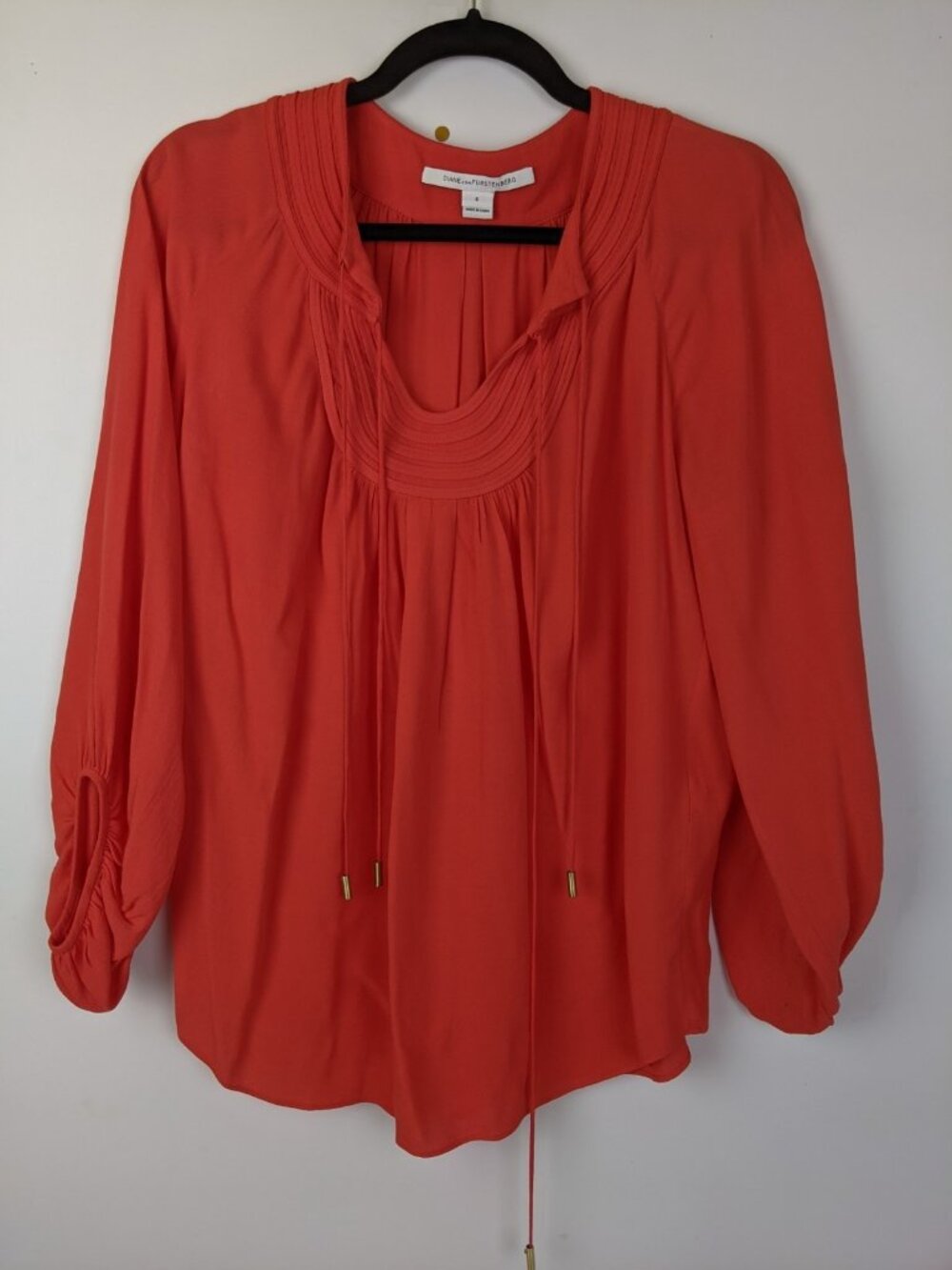 Diane Von Furstenberg Acquilina Scoop Neck Blouse Womens Size 6 Boho Long Sleeve